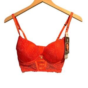 Daisy Fuentes Coral Lace Bra New With Tags 34B Pretty Lingerie Push Up